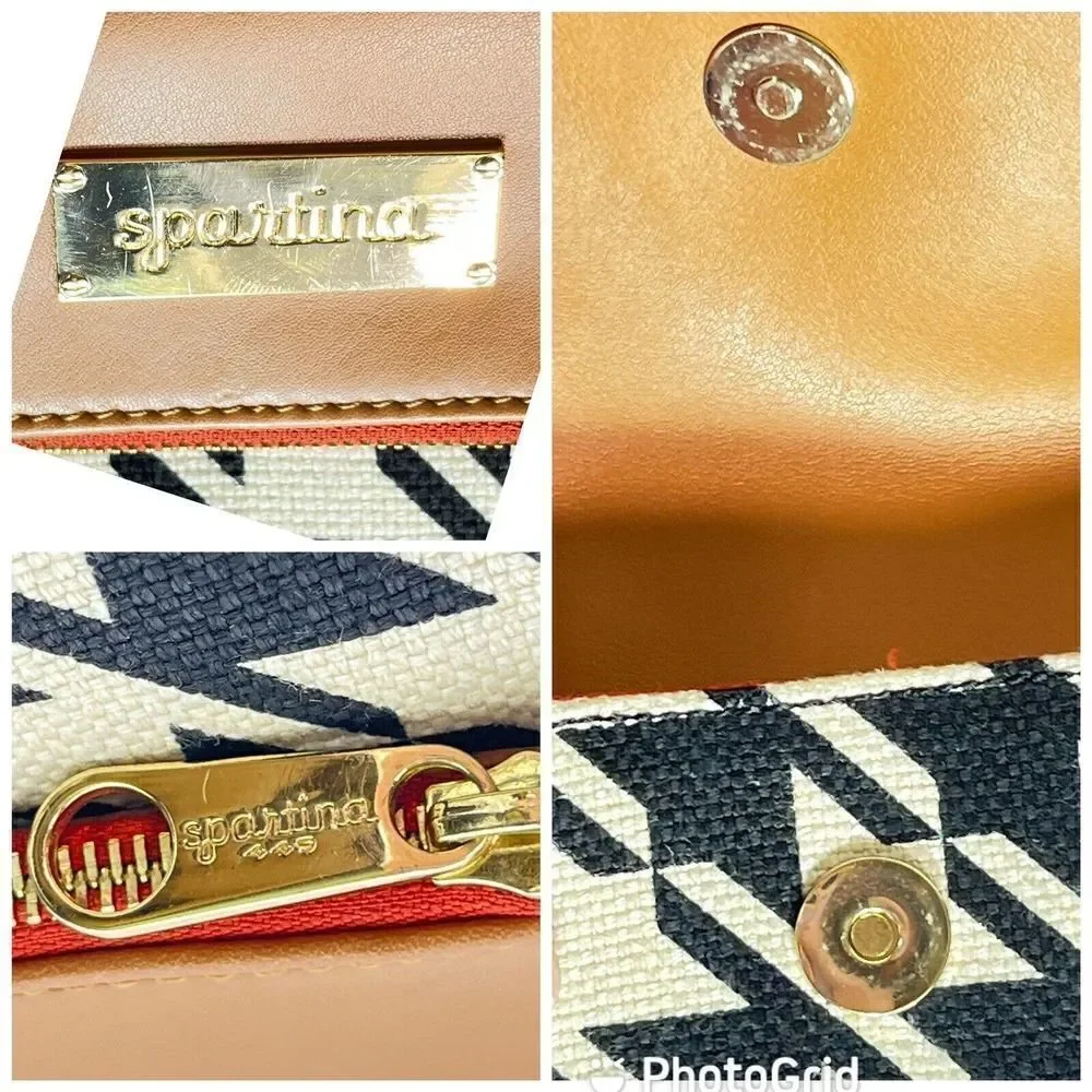 Spartina‎ 449 Houndstooth Stoddard Convertible Clutch Black White Tan Straw